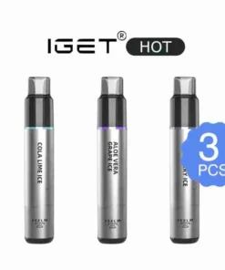 A collection of bottles with labels featuring the IGET Hot Bundles 3 PCS.