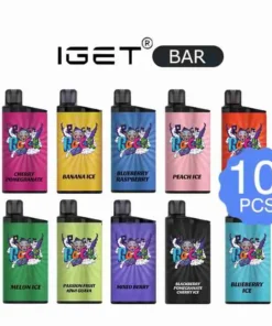A vibrant assortment of  IGET Bar Bundles 10 PCS that are perfect for vape enthusiasts.