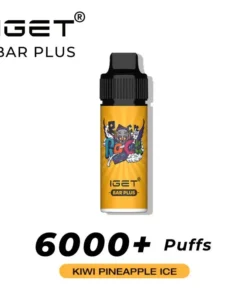 The Iget Bar Plus 6000 Puffs delivers a refreshing Kiwi Pineapple Ice experience, offering an extended flavor journey.