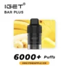 The Iget Bar Plus 6000 Puffs in Kiwi Pineapple Ice flavor provides a refreshing experience, featuring colorful banana and pineapple imagery.