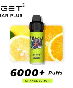 The IGET Bar Plus 6000 Puffs offers an Orange Lemon flavor, elegantly represented by an image of sliced oranges.