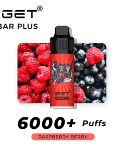 Try the IGET Bar Plus 6000 Puffs in Raspberry Berry, a perfect blend of juicy raspberries and blueberries for an enjoyable vaping experience.