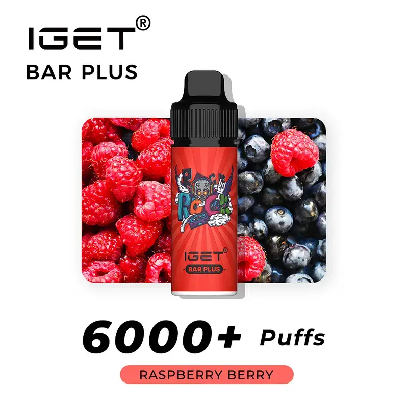 Try the IGET Bar Plus 6000 Puffs in Raspberry Berry, a perfect blend of juicy raspberries and blueberries for an enjoyable vaping experience.