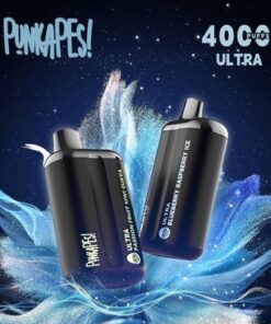 Two sleek black Punkapes Ultra 4000 vape devices showcase "Passionfruit Kiwi Guava" and "Blueberry Raspberry Ice" flavors against a cosmic backdrop, highlighting "4000 Puffs ULTRA." Product: Bundle 5 pcs - Exclusive Long-Lasting Premium Vapes.