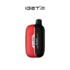 The striking Iget Moon K5000 vape device in red and black, elegantly labeled "Watermelon Apple," prominently displays the brand logo above.
